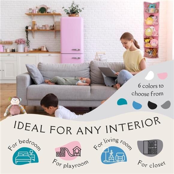 Corner Stuffed Animal Toy Storage Hanging Organizer | 5 Expandable Mesh Net - Picture 5 of 8